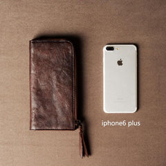 Leather Mens Cool Long Leather Wallet Phone Zipper Clutch Wallet Wristlet Wallet for Men