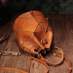 Stylish Leather Brown Bucket Handbag Shoulder Bag Green Barrel Purse For Women