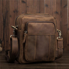 Cool Mens Leather Small Side Bag Small Messenger bag Shoulder bag For Men