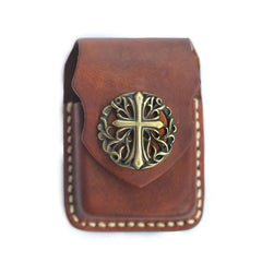 Cool Handmade Brown Leather Mens Zippo Lighter Case Heavy Armor Lighter Holder for Men