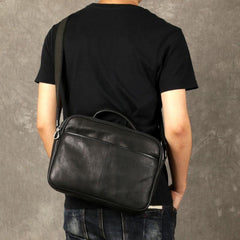 Cool Black Leather Mens Messenger Bag Work Bag Business Bag for men