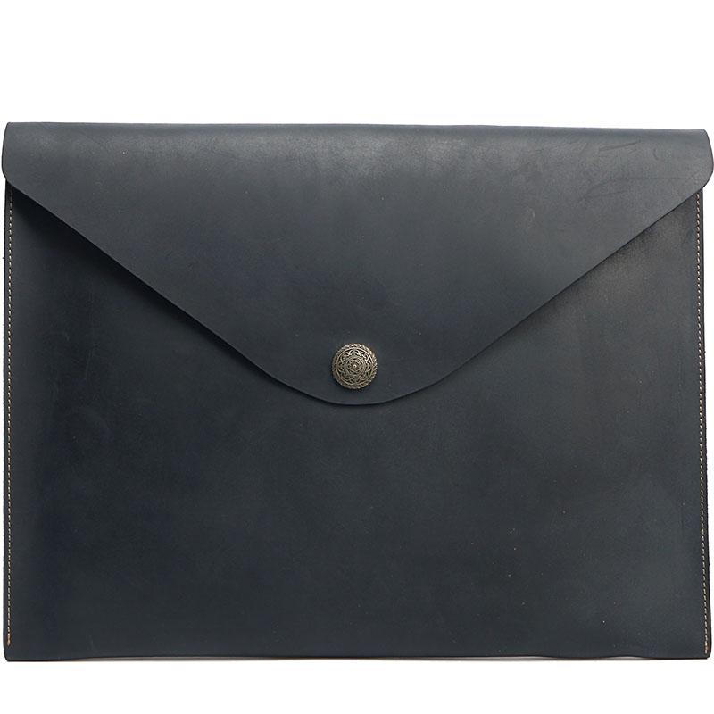 Vintage Business Leather Mens Black Envelope Bag Document Purse Brown Clutch For Men