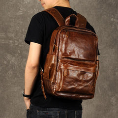 Genuine Leather Mens Cool Backpacks Large Brown Travel Backpack Hiking Backpacks for men