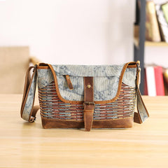 Country Style Canvas Leather 14'' Womens Small Side Bag Shoulder Bag Messenger Bag for Men