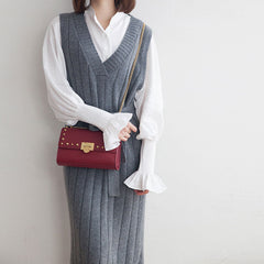 Leather Stylish Womens Rivet Handbag Work Purse Chain Shoulder Bag for Women