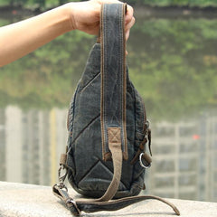 Fashion Jean Blue Mens Sling Bag Chest Bags Denim Sling Pack One Shoulder Backpacks For Men