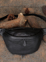 Women Black Gray Leather Waist Bag Fanny Pack Vintage Handmade Hip Pack for Men