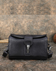 Vintage Brown Leather Womens Box Shoulder Bag - Side View