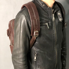 Cool Genuine Leather Mens Backpacks Large Coffee Travel Backpack Hiking Backpack for men