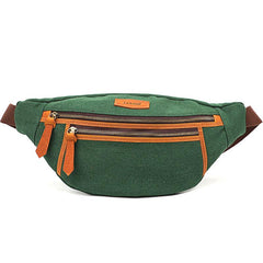 Green Canvas Leather Mens Chest Bag Waist Bag Fanny Pack Bum Pack For Men