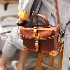 Brown Leather Satchel Purse Structured Shoulder Bag - Annie Jewel