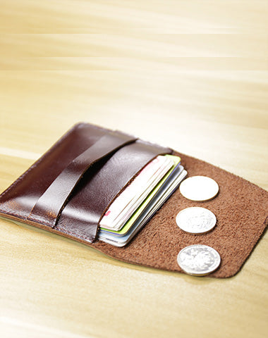 Slim Womens Coffee Leather Card Holder Wallet Vintage Minimalist Card Holders Wallet for Ladies