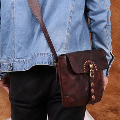 Cool Mens Leather Country Side Bag Small Saddle Messenger bag Shoulder bag For Men