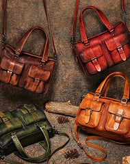 Handmade Red Leather Womens Satchel Shoulder Bag - Open View