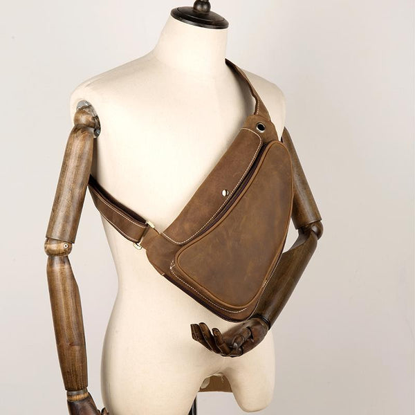 Cool Brown Leather Mens Sling Pack Sling - Back View