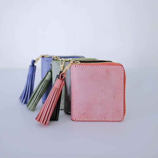 Handmade LEATHER Womens Zipper Small Wallet Leather Tassels Small Wallet FOR Wom ZOWU02981026