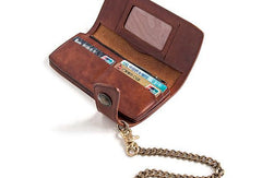 Handmade leather biker trucker wallet leather chain men Brown long wallet - EverHandmade