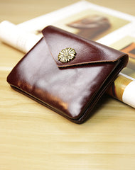 Cute Women Sunflower Brown Leather Mini Billfold Wallet Coin Wallets Slim Change Wallets For Women