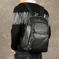 Black Leather Mens Cool Backpack Large Travel Backpack School Backpack for men