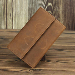 Brown Vintage Simple Long Wallet Leather Mens Dark Brown Trifold Card Wallet Light Brown Business Wallet For Men