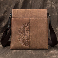 Casual Leather Brown Mens Vertical Side Bag - Open View