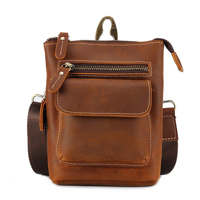 Vintage Brown Leather Men's Small Waist Bag Belt Pouch Belt Bag Small Messenger Bag For Men