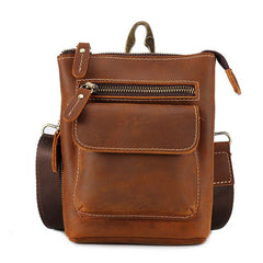 Vintage Brown Leather Men's Small Waist Bag Belt Pouch Belt Bag Small Messenger Bag For Men