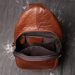 Brown Leather Men's Sling Bag Sling Pack - Open View