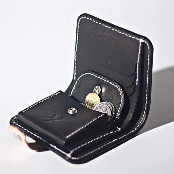 Handmade LEATHER Black Beige Womens Bifold Small Wallets Cute Leather Small Wall GH02591043