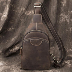 Black Leather Sling Backpack Mens Sling Pack - Open View