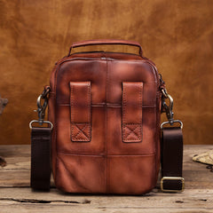 Vintage Leather Brown Men's Small Vertical Side Bag Handbag Belt Bag Pouch  For Men