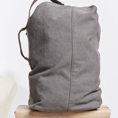 Cool Canvas Leather Mens Bucket Backpack Canvas Travel Bag Canvas Barrel Bag for Men