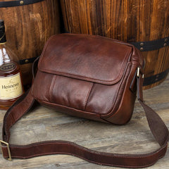 Casual Dark Brown Leather 8 inches Small Messenger Bag Side Bag Postman Bag for Men