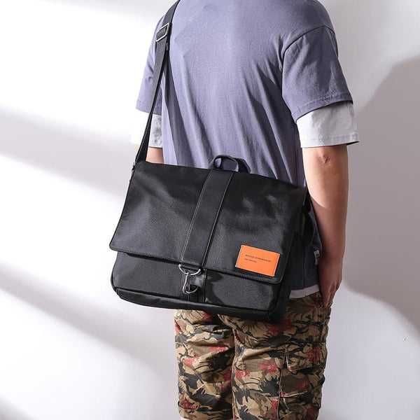 Cool Black Nylon MENS Waterproof Laptop Bag - Back View