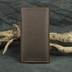 Brown Vintage Slim Leather Long Wallet for Men Bifold Dark Brown Bifold Wallet For Men