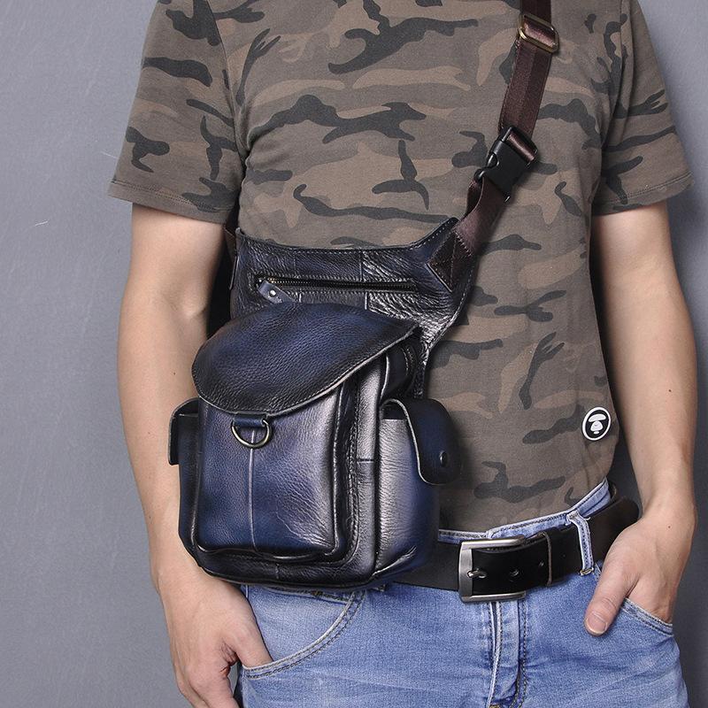 Leather Men Belt Pouch Thigh Bag Drop - Open View