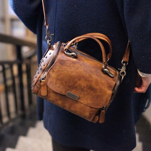 Women Red Leather Botston Bag Handbags Shoulder Crossbody Bags Purse - Annie Jewel