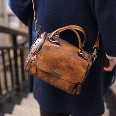 Women Red Leather Botston Bag Handbags Shoulder Crossbody Bags Purse - Annie Jewel