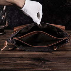 Oil Wax Leather Mens Brown Small Messenger Bag Postman Bag Courier Bag Shoulder Bag for Men