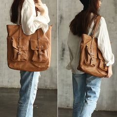 Vintage WOMENs Brown Large LEATHER Tote Bag Fashion Tote Purse FOR WOMEN