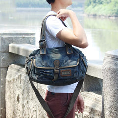 Denim Blue Mens Womens Large Shoulder Bag Handbag Blue Jean Messenger Bag For Men