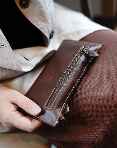 Slim Brown Leather Clutch Wallet Womens Zip Wallets Brown Ladies Zipper Clutch W WW00971121