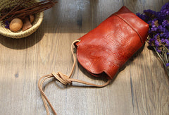 Vintage Womens Red Leather Shoulder Bucket Bag - Open View