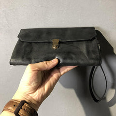 CASUAL BLACK LEATHER MEN'S Long Wallet Clutch Wallet BLACK Wristlet Wallet FOR MEN