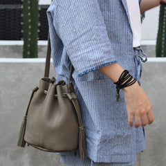 Mini LEATHER WOMEN Barrel Bag Small Bucket Purse SHOULDER Purses FOR WOMEN