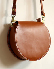 Cute Red LEATHER Around Side Bag Handmade WOMEN Circle Crossbody BAG Phone Purse FOR WOMEN