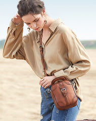 Leather Womens Small Vertical Shoulder Bag Small Handmade Crossbody Handbag Purse for Ladies