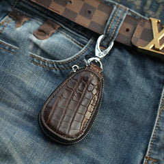 Crocodile Leather Mens Audi Volkswagen Toyota Car Key Case Car Key Holder with Belt Loop For Men