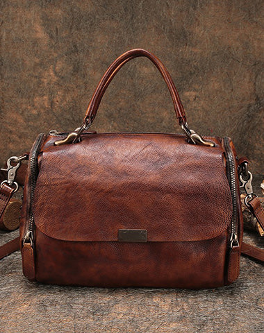 Brown Vintage Womens Leather Handbag Purse Handbag Rivet Shoulder Bag for Ladies