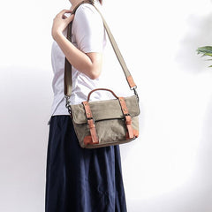 Canvas Leather Mens Womens Small Handbag Side Bag Green shoulder Bag Messenger Bag for Men